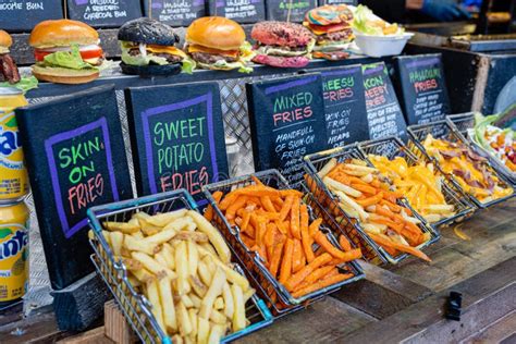 Variety of Take Away Food on Display at Street Market in London ...