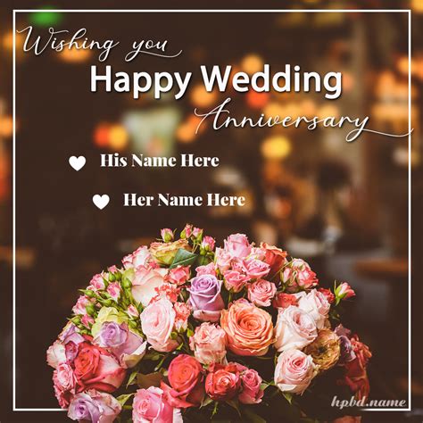 Lovely Flowers Happy Anniversary Wishes With Couple Name