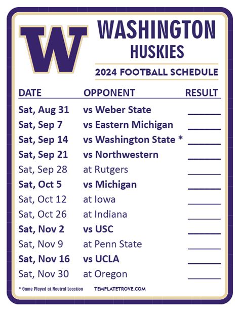 Printable 2024 Washington Huskies Football Schedule