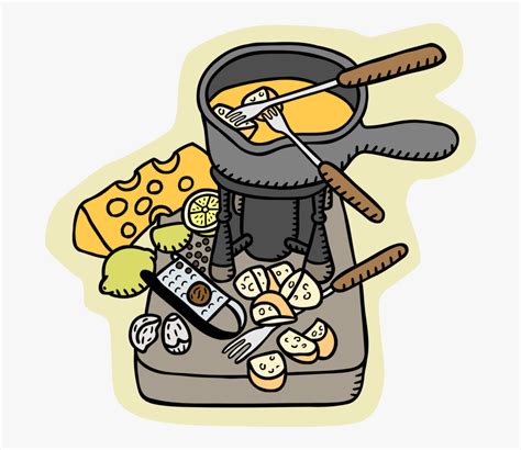 Vector Illustration Of Fondue Of Melted Cheese Served , Free ...