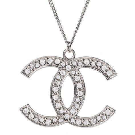 CHANEL Crystal CC Pendant Necklace Silver 419284