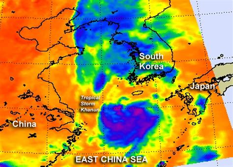 NASA sees Tropical Storm Khanun weakening for South Korea landfall