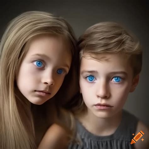 Portrait of a brother and sister with blue eyes on Craiyon