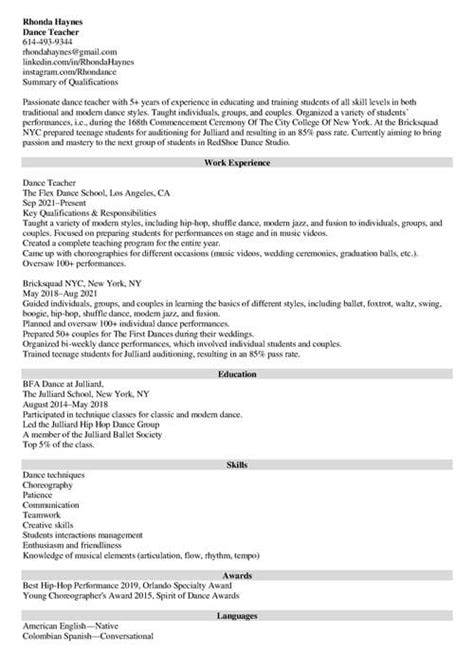 Dance Teacher Resume [Examples, Skills & Templates]