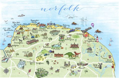 Norfolk Map Print - Hand Drawn Maps