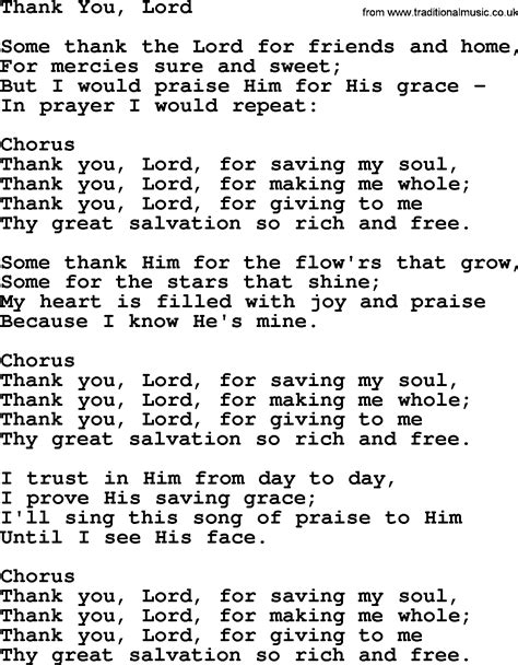 Baptist Hymnal, Christian Song: Thank You, Lord- lyrics with PDF for printing