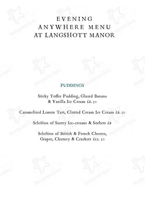 Menu at Langshott Manor - part of The Alexander Hotel Collection ...