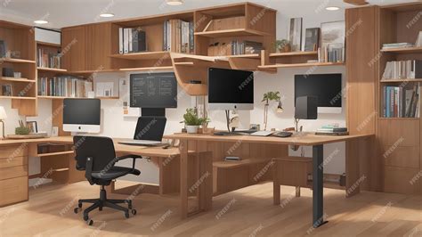 Premium AI Image | A home office with a floating ergonomic desk