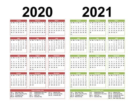 2 Year Calendar Printable 2020 2021 Word, PDF, Image | Free Printable 2020 Calendar Templates ...