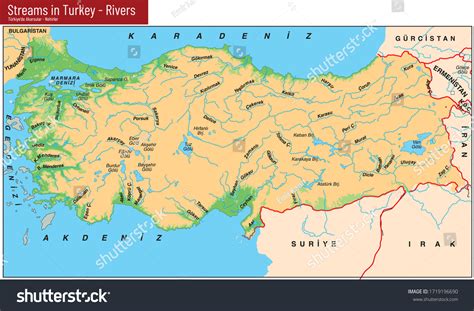 Streams Rivers Map Turkey Stock Vector (Royalty Free) 1719196690 ...