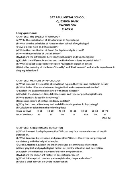 Question Bank | PDF | Psychology | Perception