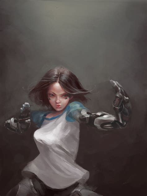 Wallpaper : Alita Battle Angel, women, cyborg, cyberpunk, artwork, digital art, fan art, gray ...