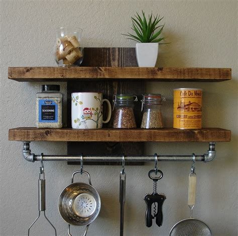 Industrial Rustic Kitchen Wall Shelf Spice Rack with by KeoDecor