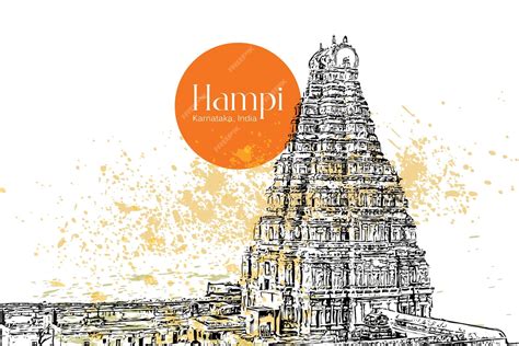 Premium Vector | Hampi Karnataka india hand drawing sketch vector illustration