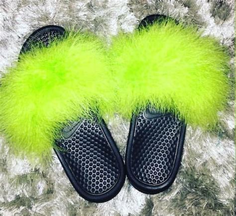 Nike fur slides Lime Green by Fancyfurslippers on Etsy