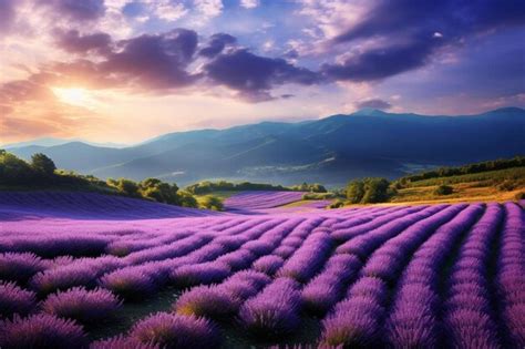 Premium AI Image | lavender fields in the mountains