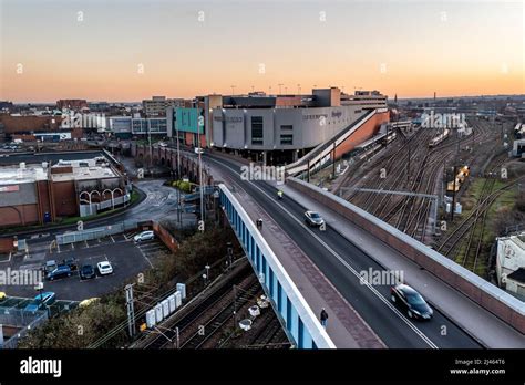 DONCASTER, UK - JANUARY 13, 2022. An aerial view of the Frenchgate shopping and retail centre in ...