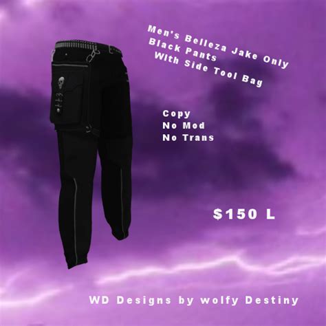 Second Life Marketplace - Men's Belleza Jake Black Pants with Side Tool Bag