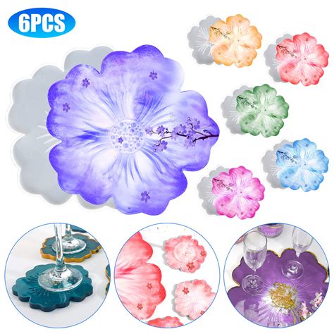 EEEkit 6pcs Flower Coaster Resin Molds, Epoxy Resin Casting Molds ...