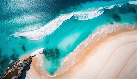 Premium AI Image | An aerial view of a beach with a blue ocean and a ...