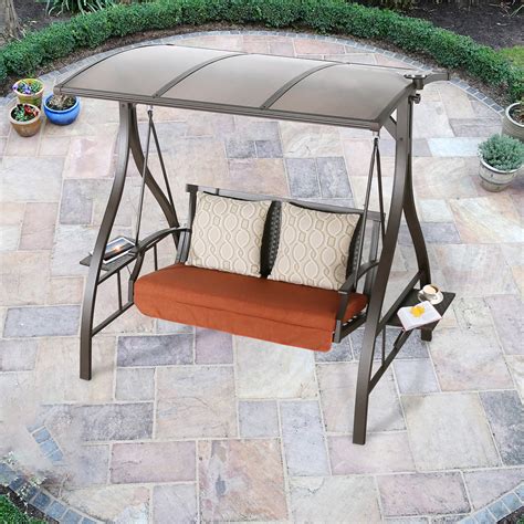 Ulax Furniture 2-Seat Outdoor Large Hardtop Canopy Porch Swing Chair ...