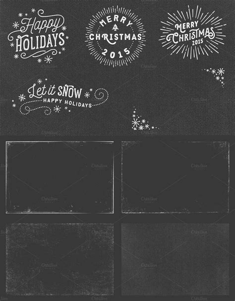 black and white chalkboard christmas labels with snowflakes, stars and sparkles