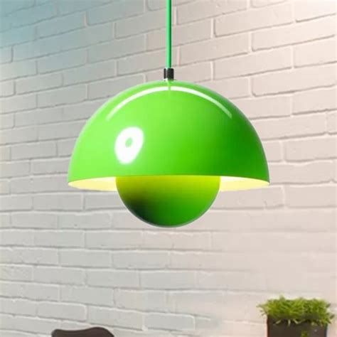 Green Metal Pendant Lighting with Dome Shade Nordic Hanging Ceiling Light for Dining Room ...