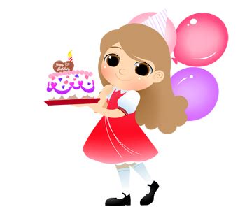 Birthday Girl with Cake and Candle clip art