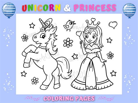 Unicorn And Princess Coloring Page