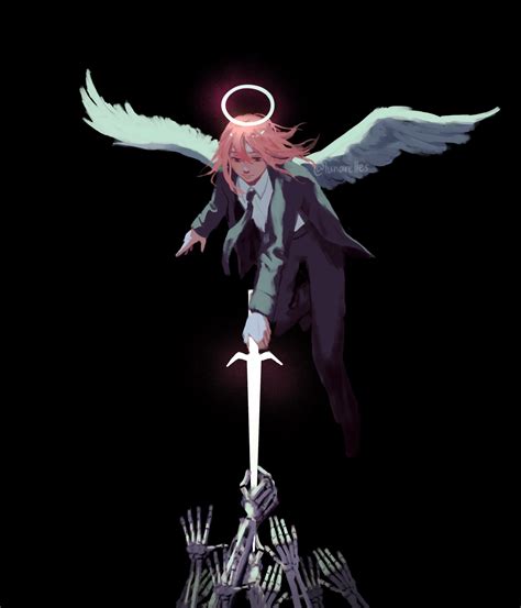 Chainsaw Man, Angel Devil, wings, halo, skeleton, sword, portrait display, minimalism, anime ...