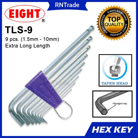 EIGHT Allen Wrench Hex Key Set TLS-9 9pcs To 10mm) Long, Taper Head ...