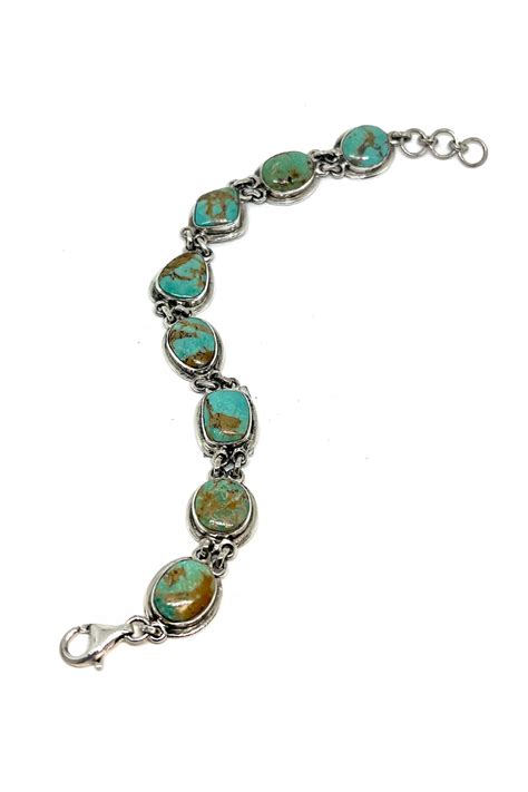 Green Turquoise Sterling Silver Link Bracelet – Silver Eagle Gallery