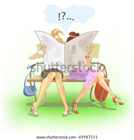 Funny Postcard With Two Girls Reading Newspaper. Stock Vector Illustration 69987511 : Shutterstock