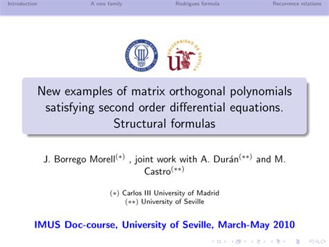 [PPT] - New examples of matrix orthogonal polynomials satisfying second PowerPoint Presentation ...