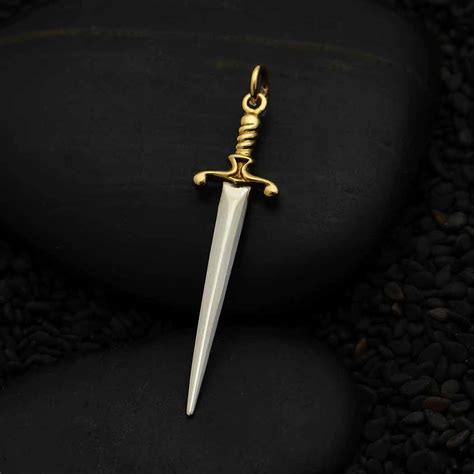 Sterling Silver Sword Pendant with Bronze Handle