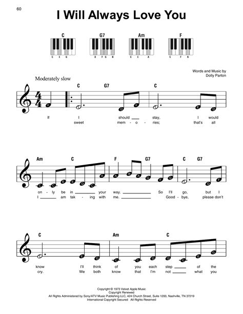 I Will Always Love You by Whitney Houston Sheet Music for Super Easy ...