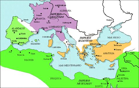 Map showing the three main political divisions around 800: The ...