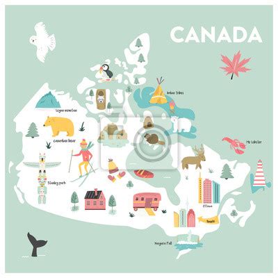 Vector illustrated cartoon map of canada posters for the wall • posters ...