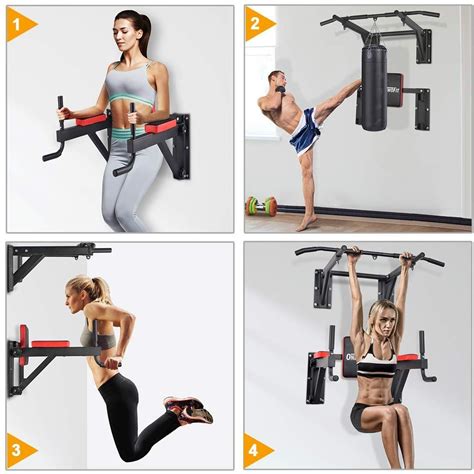 OneTwoFit Multifunctional Wall Mounted Pull Up Bar Power Tower Set Chin Up Station Home Gym ...