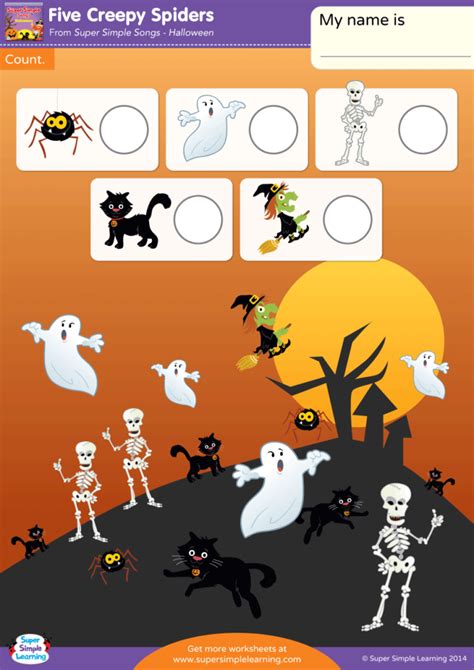 Five Creepy Spiders Worksheet - Count - Super Simple