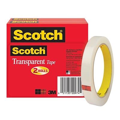 Scotch® Transparent Tape Refill, 1/2" x 72 yds., 2 Rolls (600-2P12-72 ...