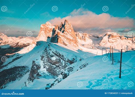 Seceda Mountain Peaks In The Dolomites At Night In Winter, South Tyrol, Italy Royalty-Free Stock ...