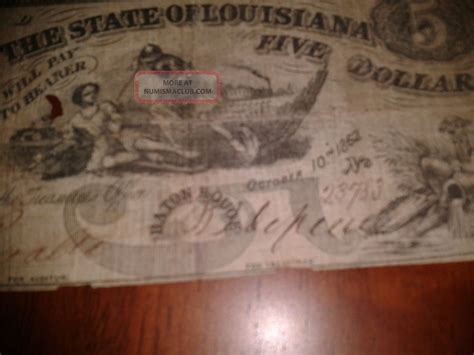 $5 Dollar Bill 1862 State Of Louisianna Five Dollars Civil War Era