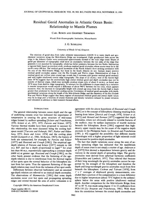 (PDF) Residual geoid anomalies in Atlantic Ocean Basin: Relationship to mantle plumes