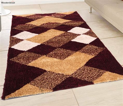 Buy Vibrant Diamond Shaggy Fluffy Rug (Maroon, 3 x 5 Feet) Online in ...