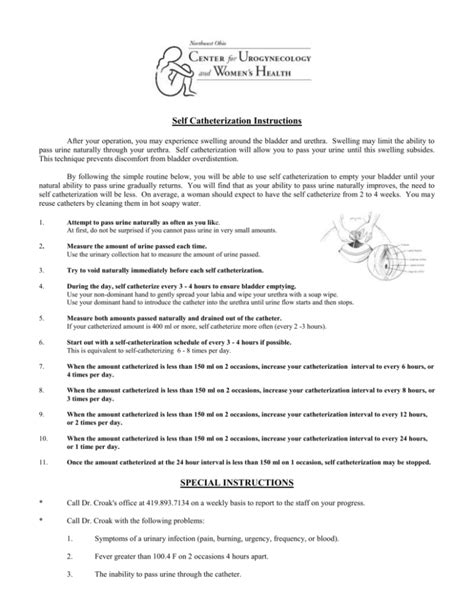 Self Catheterization Instructions