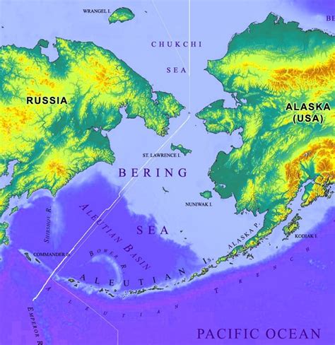 Bering Sea physical map - Ontheworldmap.com