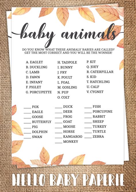 Free Printable Baby Shower Games Fall Theme | Baby Shower Games FREE ...