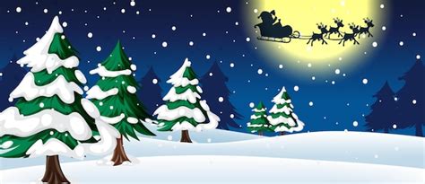 Premium Vector | Snow falling at night background with Christmas tree