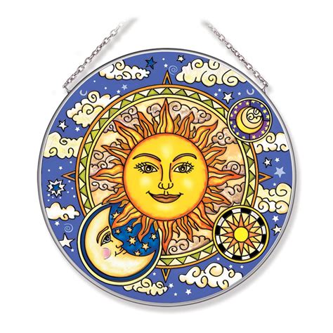 Yellow and Blue Celestial Harmony Round Glass Wall Art Decor 6.75" | Moon art, Sun art ...